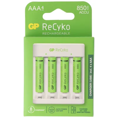 Zdjęcie produktu dla Ładowarka USB model GP E411 wraz z 4x akumulatorami ReCyko 1.2V AAA Micro 850 mAh
