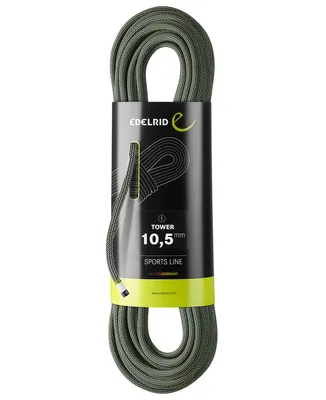 Produktfoto des Einfachseils Tower 10.5mm von Edelrid; präsentiert in einer Verpackung mit grünem und schwarzem Design.