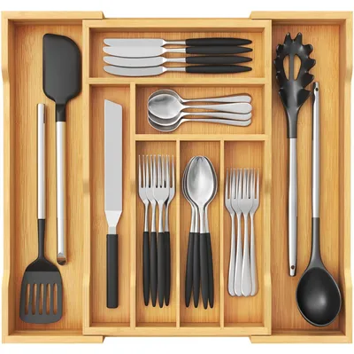 Bambus-Besteckkasten ausziehbar 31-53x43 cm 8 Fächer