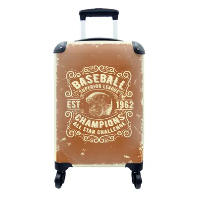 Produktbild von MuchoWow® Koffer Handgepäck Trolley Rollkoffer Kleine Reisekoffer mit 4 Rollen - Jahrgang - Baseball - Braun - Cabin Size < 55x40x23 cm & 55x40x20 cm - Fotokoffer - Kabinenkoffer - Boardgepäck - Reise-Box - Reisekoffer - Reisegepäck - Koffer mit Bild - Trolley für Kinder