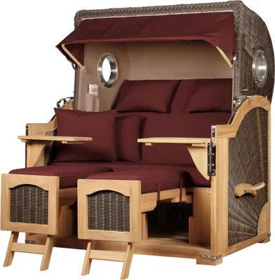 Produktbild von Strandkorb-Set - bene living - Ammersee Grande XL Teak - PE grau - Modell 550 - inkl. Liftersystem