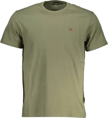 Image de T-shirt vert à manches courtes pour hommes avec col rond et design de broderie
