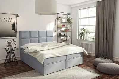 Image de TRADA Garda Lux Lit Boxspring Lit adulte 140x200 avec Matelas Ressorts ensachés, Rangement et surmatelas en velours Gris