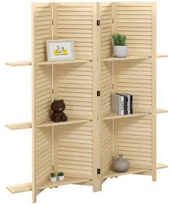 Obrázok produktu pre Paravent – rozdeľovač priestoru – priečka – 4 panely – drevo paulownia – 3 priečky