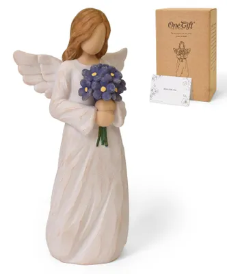 Engelfigur mit Vergissmeinnicht – Gedenkgeschenk, 14,5 cm, Harz