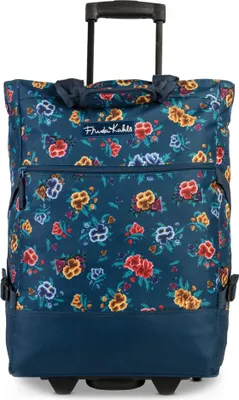 A Frida Kahlo branded shopping roller bag with a floral pattern.
