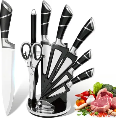 Produktbild von Küchenmesser-Set, hochlegierter Edelstahl, ergonomischer Griff, schwarz