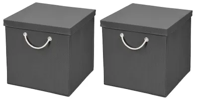 Produktbild von 2 Stück Dunkelgrau Faltbox 30 x 30 x 30 cm Aufbewahrungsbox faltbar mit Kordel und mit Deckel