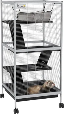 Obrázek produktu pro Klec pro malá zvířata - 4-patrová klec - S kolečky - Kovová - 52 x 52 x 113,5 cm - Světle šedá
