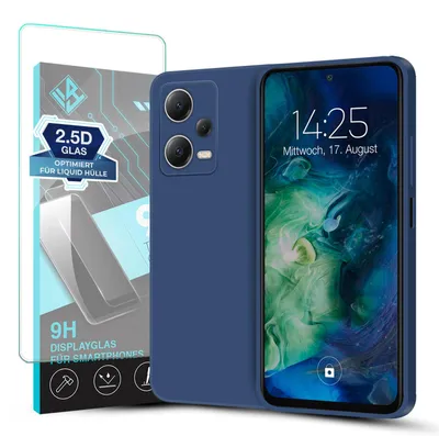 Produktbild von Hülle für Xiaomi Redmi Note 12 Pro 5G mit 9H Displayglas Displayschutz Case Cover Bumper Smartphone Softgrip Schutzhülle Farbe: Blau