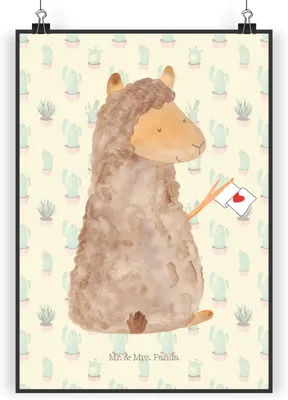 Produktbild von Mr. & Mrs. Panda Bild Alpaka Fahne DIN A3 - Kaktus Grün - Geschenk, Lama, Lamas, Wandbild, Posterdruck, Liebe, wanddeko, Alpakas, Kunstdruck, drucke