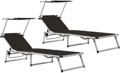 Image de Chaises longues pliables et toit lot de 2 Aluminium textilène