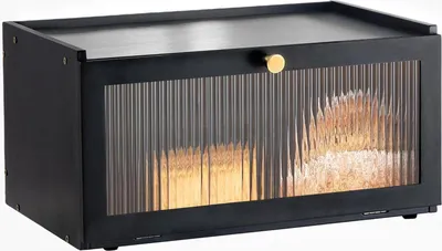 Produktbild von Brotkasten Bambus Holz schwarz Bread Box 40x25x20 CM - Luftzirkulation für frisches Brot
