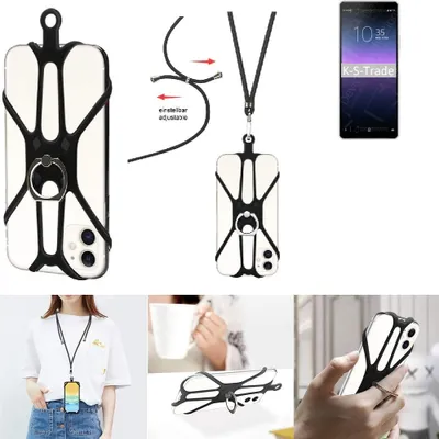 Produktbild von K-S-Trade 3in1 Handykette Handyband Handykordel Halsband Smartphone-Ring Handy-Ring kompatibel mit Sony Xperia 10 II Fingerhalterung Handyring