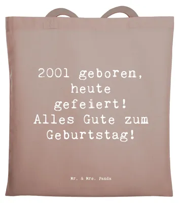 Produktbild von Mr. & Mrs. Panda umhängebeutel Spruch 2001 Geburtstag - Braun Pastell - Geschenk, Geburtsjahr, Tote Bag, Geburtstagsgeschenk, Happy Birthday, Jahr, Geboren am, Tasche