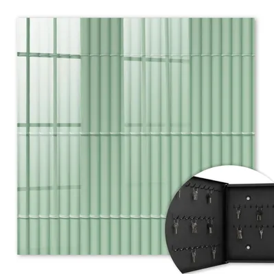 Produktbild von Metall Schlüsselkasten 30 x 30 cm - schwarzer Schlüsselschrank zur Wandmontage - wandhängende Schlüsselbox mit Tür - nach links öffnend - Schlüsselaufbewahrung für Flur - Büro - Arbeitszimmer - Werkstatt - Garage - grüne Streifen