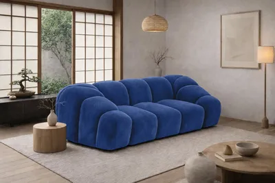 Productafbeelding van Kaiser Möbel: Modulaire tweezitterbank, bekleding van veloursstof, kleur Bluvel (tintblauw), model CROISSANT