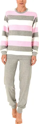 Produktbild von Damen Frottee Pyjama lang mit Bündchen in einer tollen Streifenoptik – 62054 ; rosa , 36