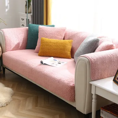 Produktbild von (Rosa, 70 * 90 cm) Sofabezug aus Samt, Sofaschutz, Sofakissen aus Lammsamt, rutschfester Sofabezug, Ecksofa, Couchbezug für Haustiere, Couchbezug
