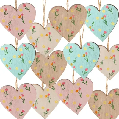 Produktbild von Logbuch-Verlag 12 Holzherzen zum Aufhängen Pastell bunt Herz Anhänger Osterdekoration Frühling Hochzeit Deko 7 cm
