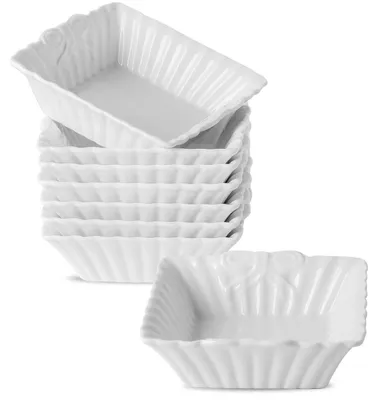 Image de Plat à gratin en céramique, forme carrée, lot de 8, capacité de 430 ml, blanc, dimensions : 15 x 15 x 4,5 cm