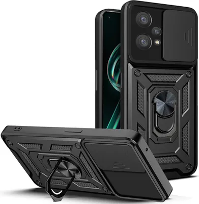 Obrázek produktu pro Realme 9 Pro+ Pouzdro s Kroužkem, Stojánek, Ochrana Kamery, TPU Nárazník, Silikonové Pouzdro pro OPPO Realme 9 Pro+ černé