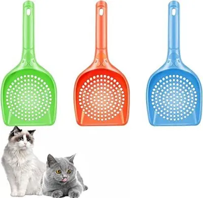 Produktbild von 3 Stück Katzenstreuschaufel, Katzenstreu Scooper, Kotschaufel, Katzenstreu Schaufel mit Bequemem Gummi Langer Griff für Haustier Katzen Kätzchen Hunde