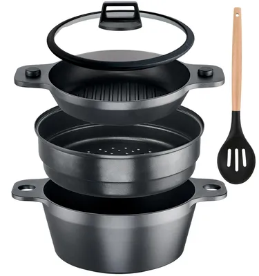 Dampfkochset 24 cm, Topf, Grill, Dampfeinsatz, antihaft, Induktion, Ofen, Gas