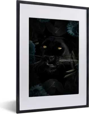 Produktbild von MuchoWow® MuchoWow® Gerahmtes Poster Panther - Blumen - Pflanzen 30x40 cm - Poster mit zchwarzem Bilderrahmen - Wandposter Schlafzimmer