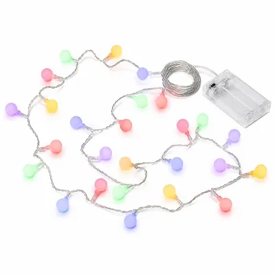 Produktbild von LED Lichterkette bunt 3m – 20 Kugeln, batteriebetrieben, Deko innen außen, E0224