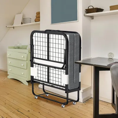 Image de Lit escamotable - Lit rabattable - Lit d'appoint - Lit de voyage - Lit pour invités - 90x200 cm - Structure en acier carbone robuste