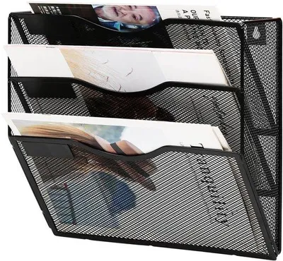 Produktbild von Ibenzoa® Zeitschriftenhalter zur Wandmontage, 3 Fächer, schwarzes Metall, 32,5 x 11 x 33,5 cm – Organizer für Dokumente & Post