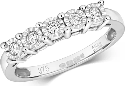 Image de Bague Femme 5 Pierres Or Blanc 375/1000 et Diamant Brillant 0.15 Carat H - PK1, 58 (18.5); TRS316709KWRSQ