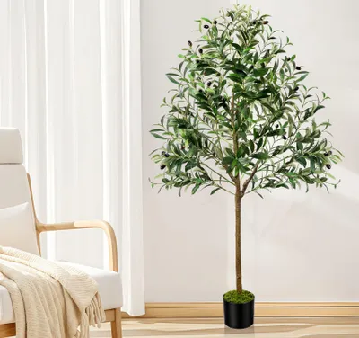 Image de Olivier artificiel, plante artificielle de 150 cm de haut, olivier artificiel avec de la mousse artificielle pour la décoration, olivier artificiel en pot, olivier artificiel pour le salon, le bureau, la décoration méditerranéenne