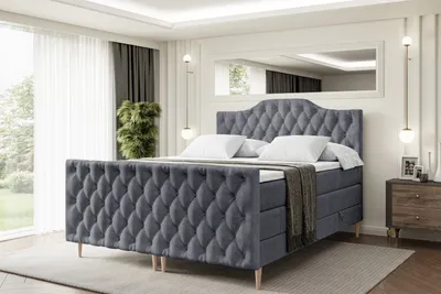 Produktbild von ALTDECOR Boxspringbett mit Holz Füßen, Matratze und Lattenrost, Topper, Fußteil, Polsterbett mit Bettkasten, Bett mit Stauraum H3- und H4- Matratze -VILA-1-FD-Z KING-200x200 - Dunkelgrau Casablanca