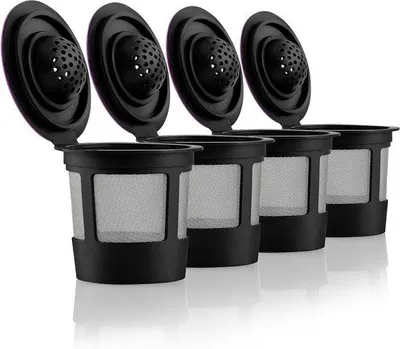 Obrázok produktu pre 4 čierne recyklovateľné kapsule K-Cup Vhodné pre kávovary Keurig, kávové filtre, kompatibilné s kávovarmi Keurig 1.0 a 2.0