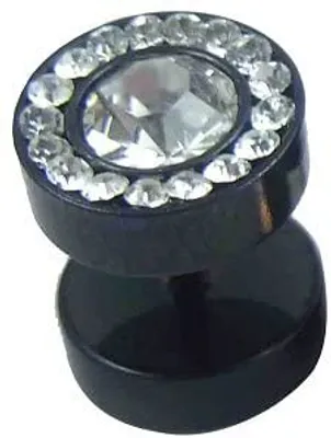 Produktbild von Ohrstecker Ear Fake Blackline Stahl mit Kristallen Steinen Weiss 10mm Ohrpiercing- 1935BK