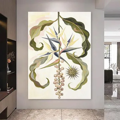 Produktbild von 100% Handgemaltes Tropisches Blumen Ölgemälde mit Impasto Textur Exotisches Botanisches Blumen Leinwandbild Boho Kunstwerk Ungerahmt Von Der Natur Inspirierte Wanddekoration 100 x 150 cm