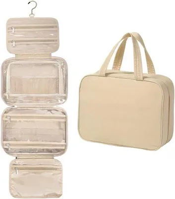 Produktbild von Hängende Kosmetiktasche, 30x22x12 cm - Schwarz/Beige - Multifunktional - Ideal für Reisen