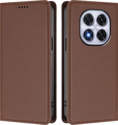 Image de Étui en cuir pour Xiaomi Redmi Note 14 Pro 4G, étui à rabat magnétique en cuirPolyuréthaneavec support, marron