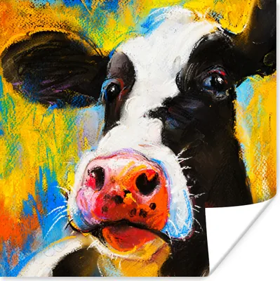 Produktbild von MuchoWow® Poster Gemälde - Ölfarbe - Kuh - Tiere 100x100 cm - Babyzimmer