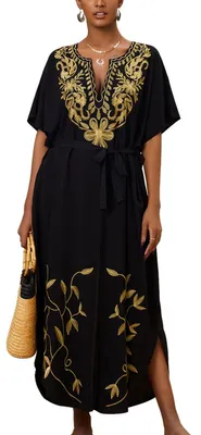 Imagen del producto de Solidchoice - Vestido maxi para mujer con bordados y cuello en V, ideal para la playa