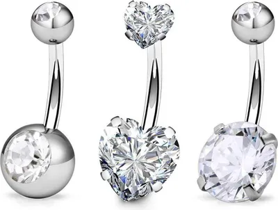 Productafbeelding van FECTAS 14G Buikringpiercingset, zilver, zirkonia, chirurgisch staal, dames