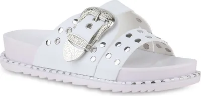 Produktbild von VAN HILL Damen Pantoletten Sandalen Nieten Schnallen Profil-Sohle Schuhe 840995, Farbe: Weiß, Größe: 38