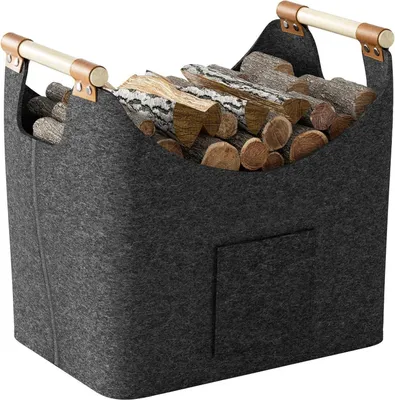 Produktbild von XXL Holzkorb Filztasche für Kaminholz und Einkauf, Faltbarer Brennholzkorb mit Holzgriff