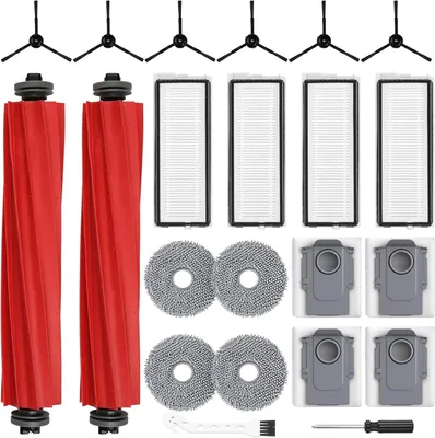 Produktbild von 22 Stück Zubehörset für Roborock Qrevo Pro/Qrevo S/Qrevo MaxV Saugroboter, 2 Hauptbürste 4 Staubbeutel 4 Wischtücher 4 Filter 6 Seitenbürsten 1 Reinigungsbürste 1 Schraubendreher Ersatzteile