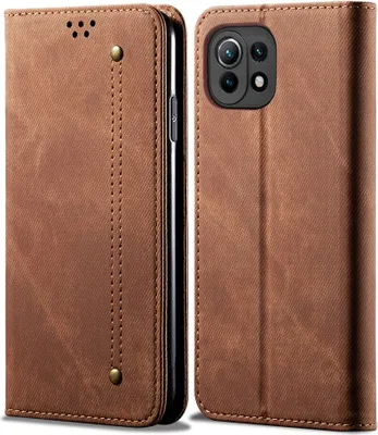 Obrázek produktu pro Xiaomi Mi 11 Lite Case, LaimTop Denim Leather Wallet Magnetic Closure Flip Bookstyle Protective Case with Stand pro Xiaomi Mi 11 Lite Brown