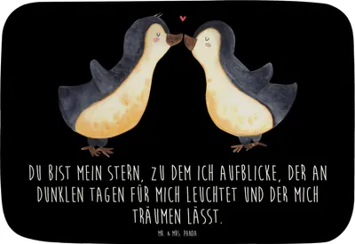 Produktbild von Mr. & Mrs. Panda Duschvorleger Pinguin Liebe - Schwarz - Geschenk, Liebesspruch, Badematte, Badteppich, Bad Fußmatte, Badezimmerteppich, Verlobter, badezimmer läufer