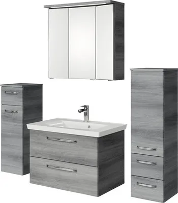 Produktbild von Badmöbel-Set Pelipal Kumba BxHxT 140 x 200 x 51 cm Frontfarbe graphit struktur quer 5-teilig und mehr mit Mineralguss-Wa