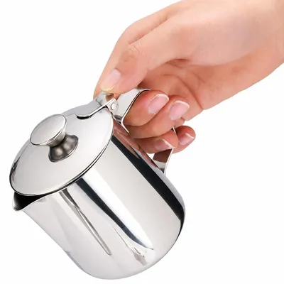 Edelstahl-Milchkanne mit Deckel, 350 ml, silber